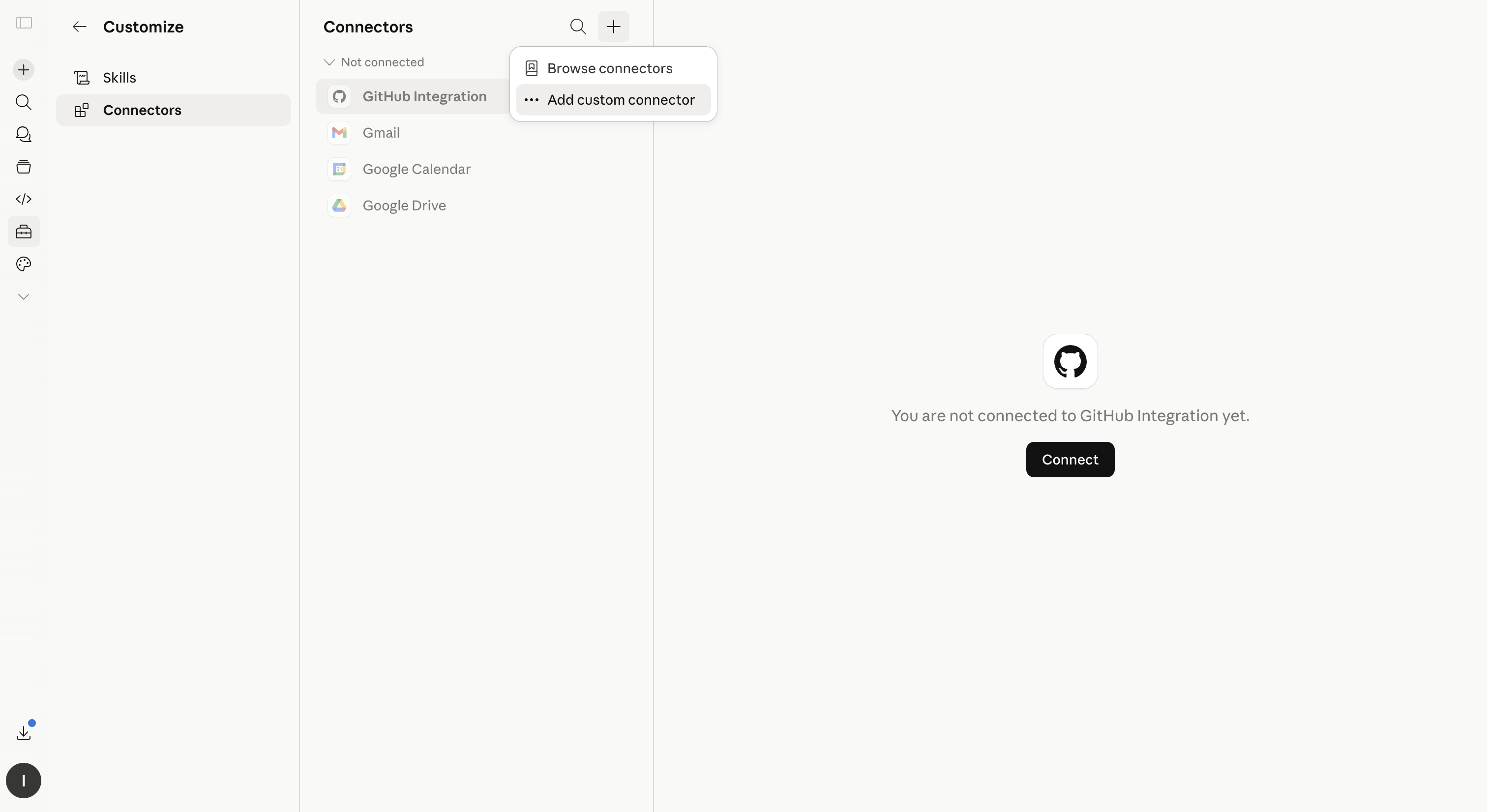 Add custom connector menu
