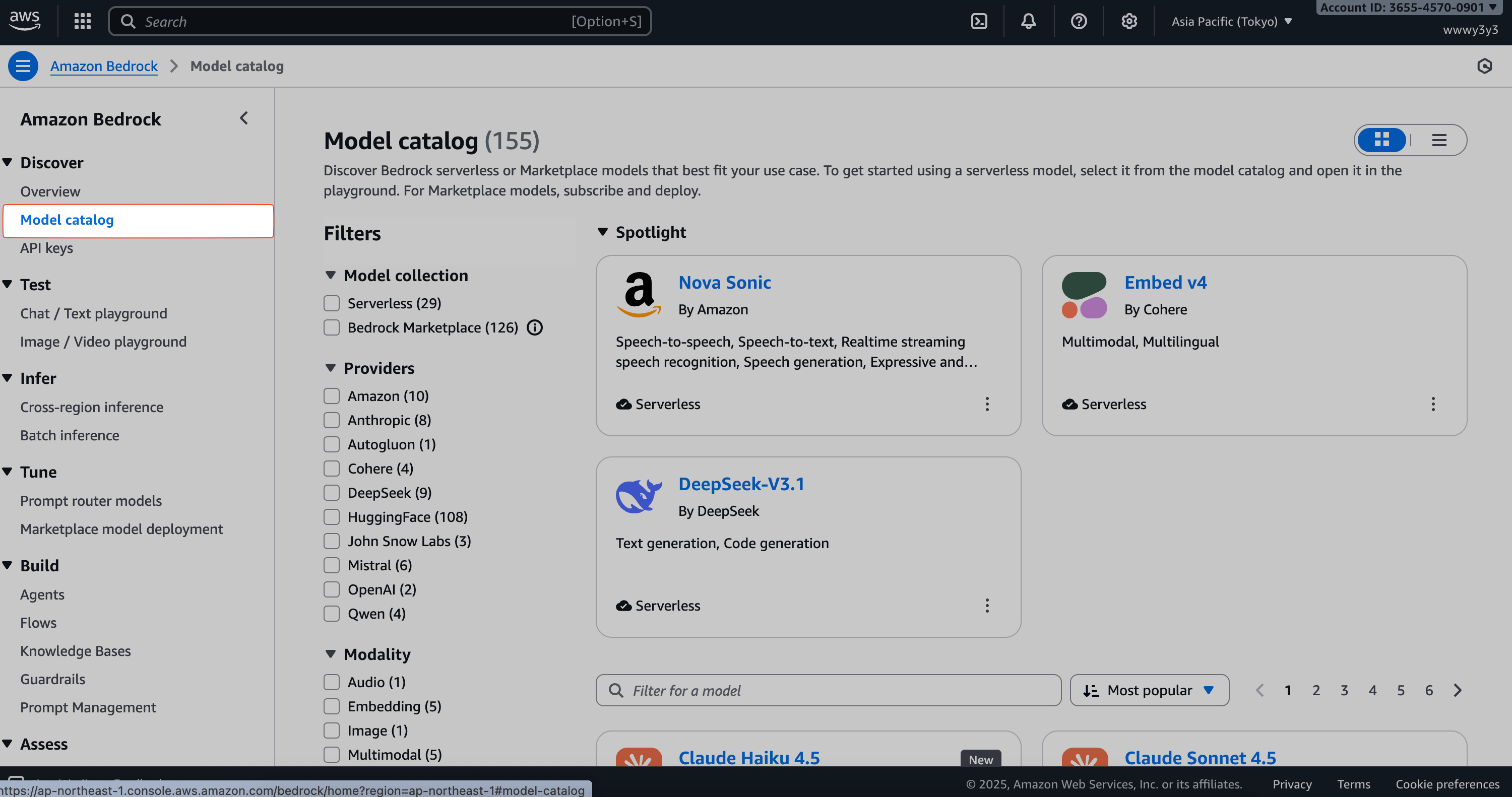 AWS Bedrock model catalog