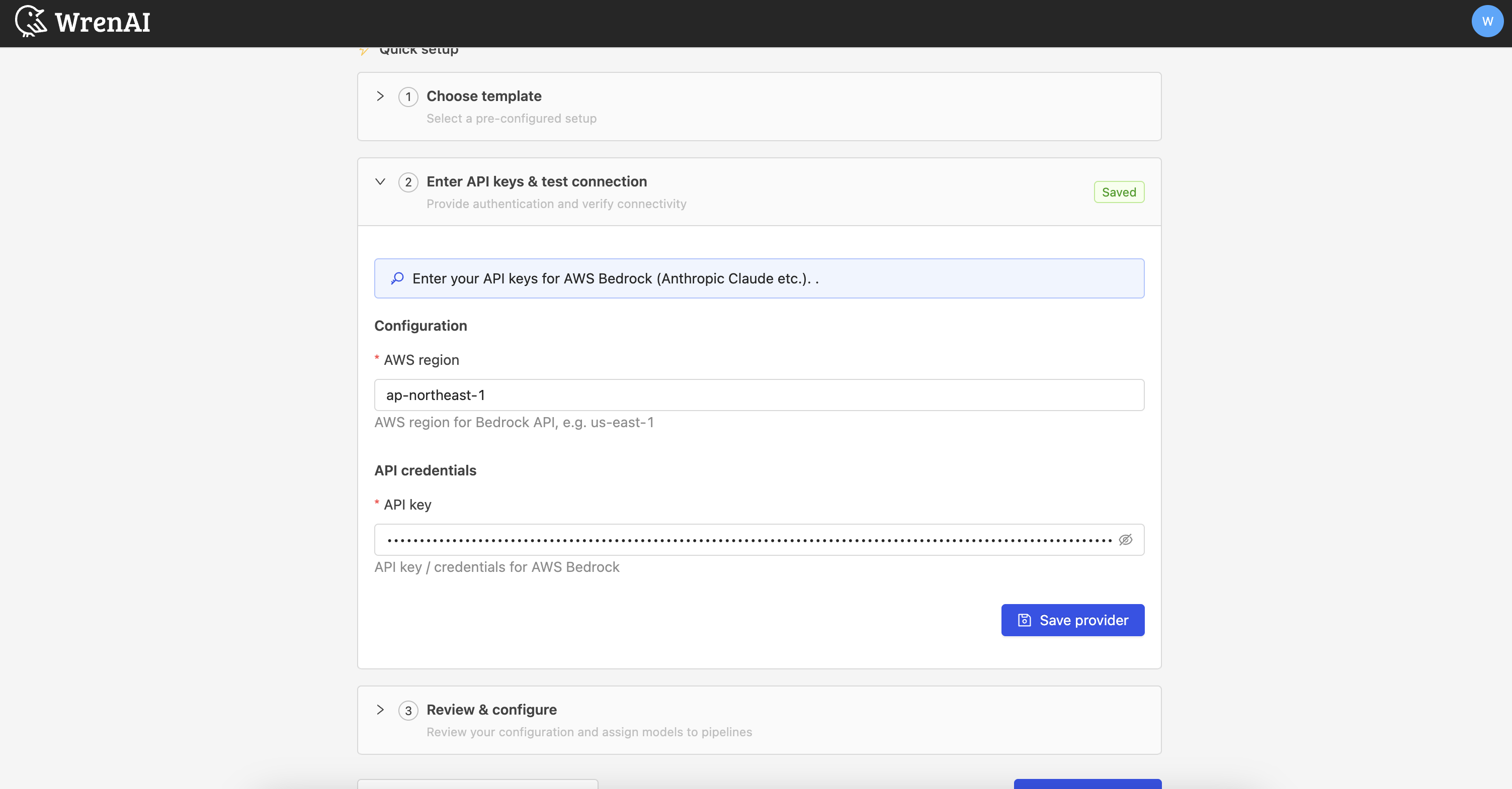 AWS Bedrock region and API key