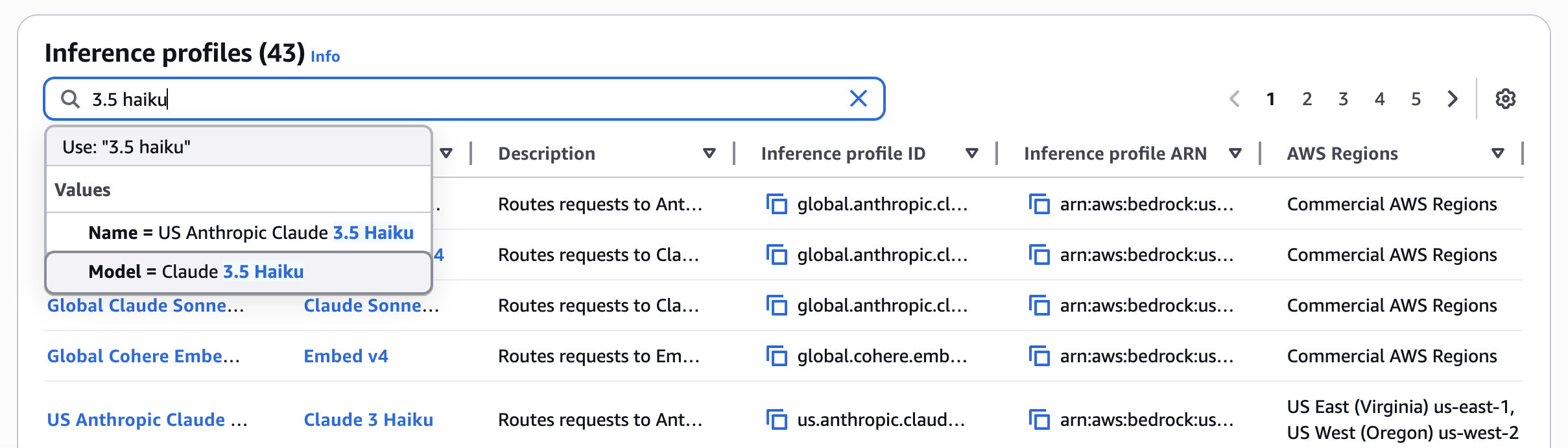 AWS Bedrock search for Haiku 3.5