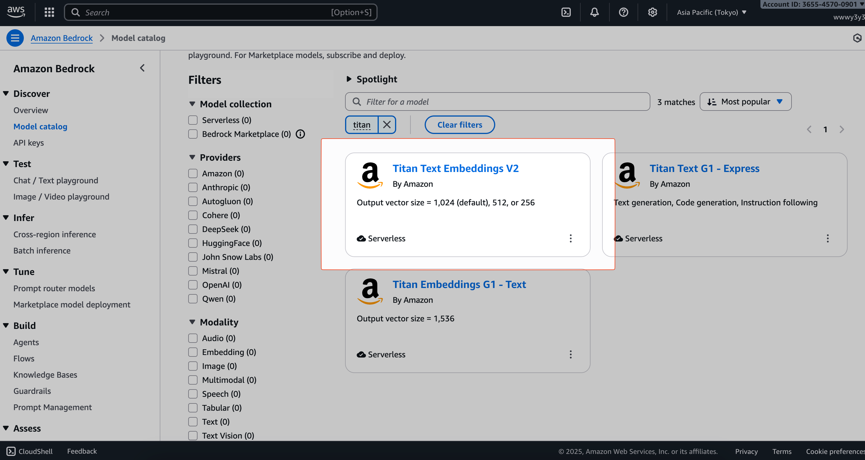 AWS Bedrock search for Titan