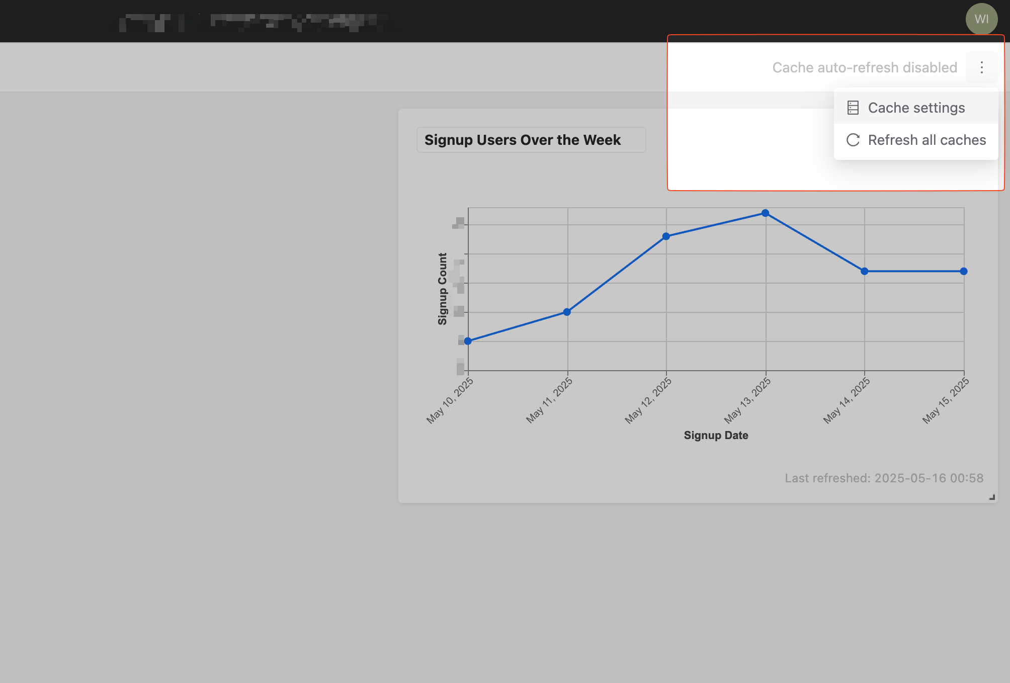 Dashboard Cache Settings