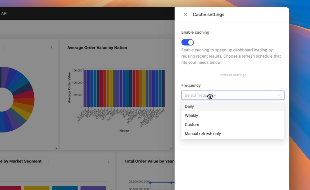Dashboard Cache Settings