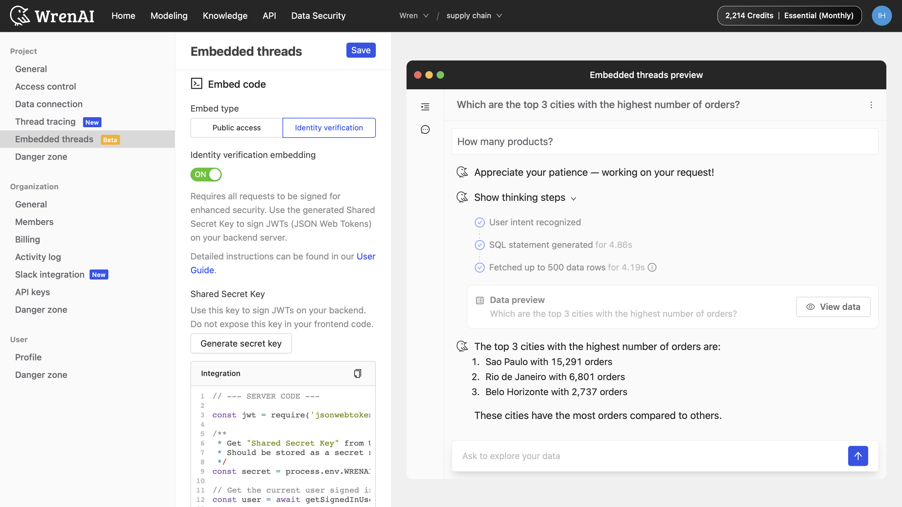 Identity verification embed settings