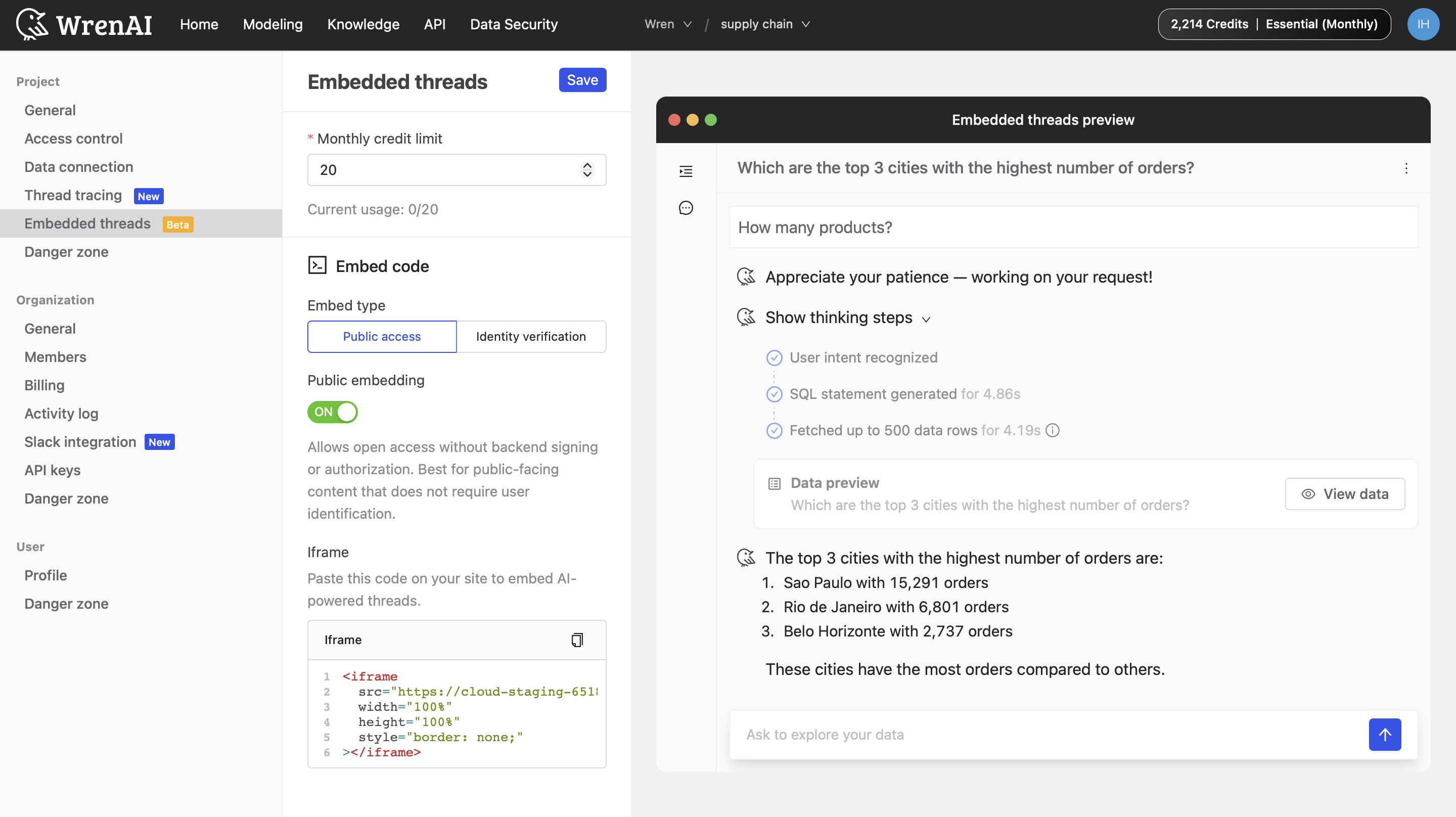 Public access embed settings