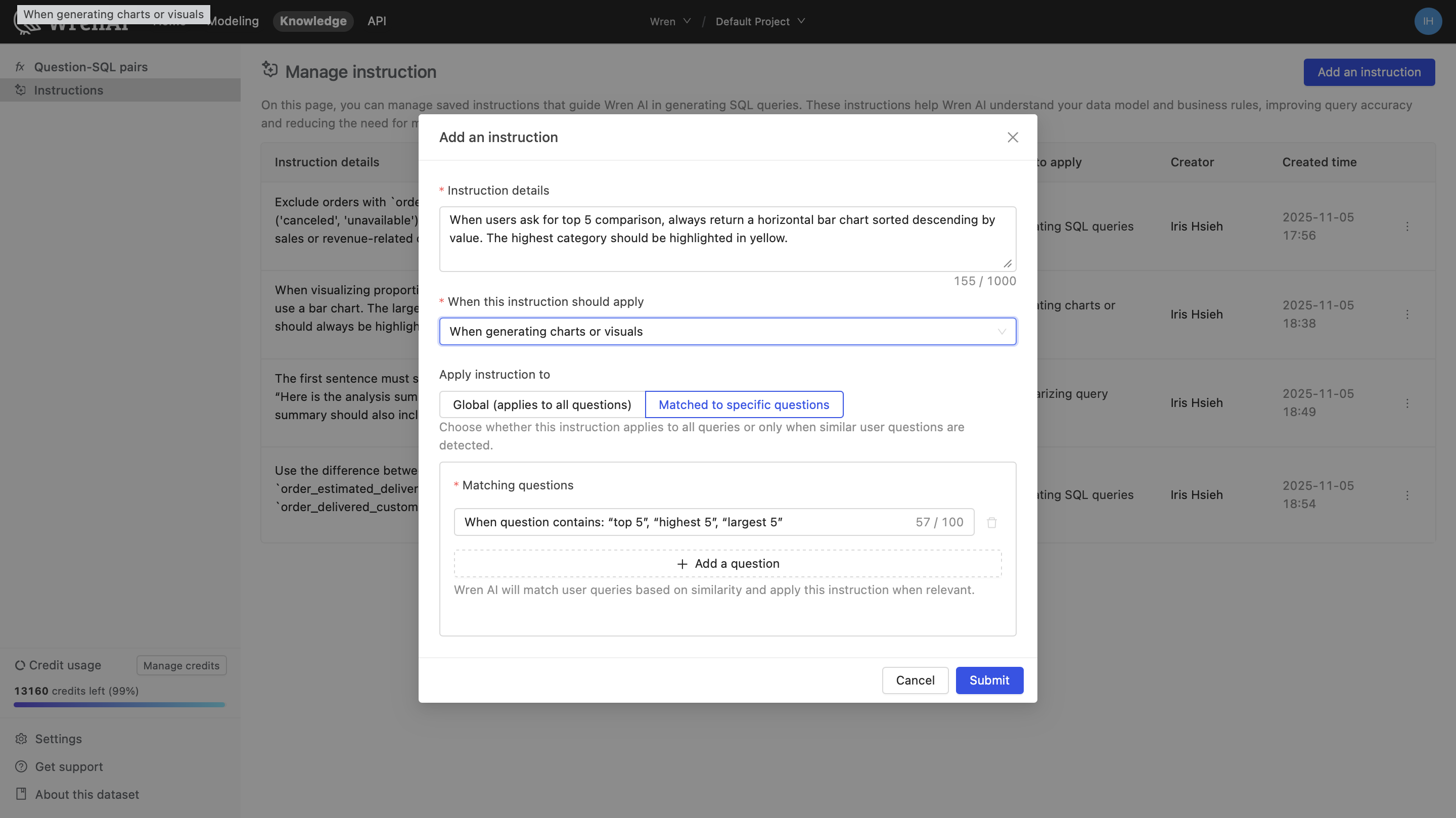 Example - Question-Matching Instruction (Charts)