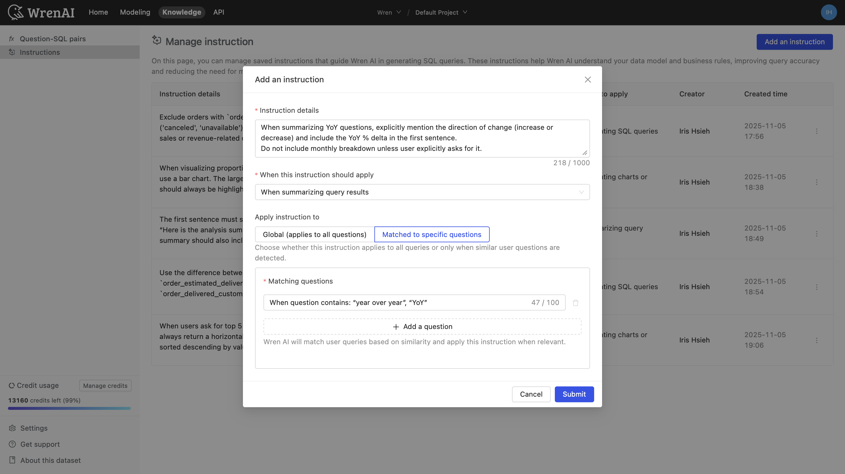 Example - YoY Comparison Summary Rules