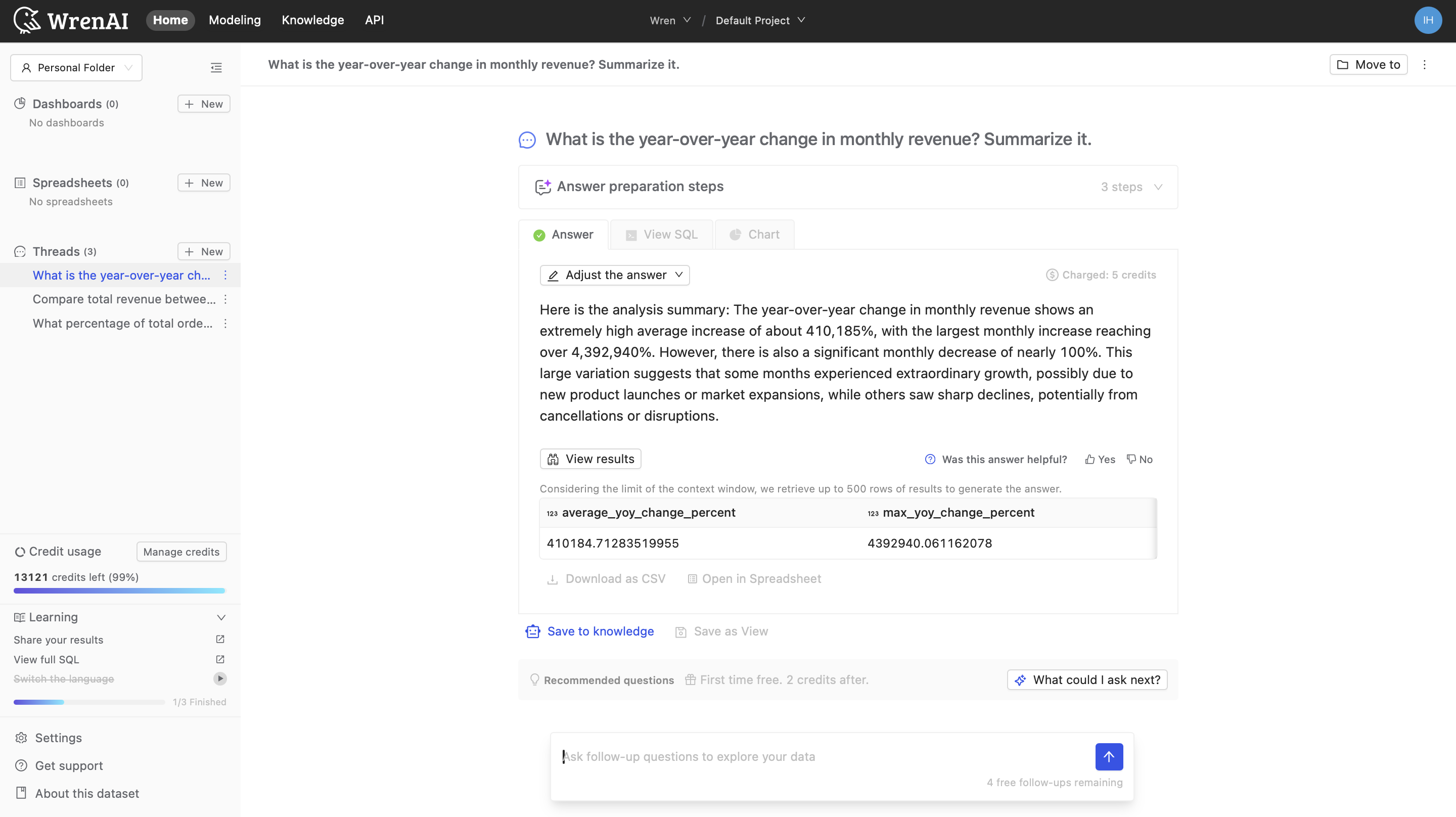 Example - YoY Comparison Summary Rules Result