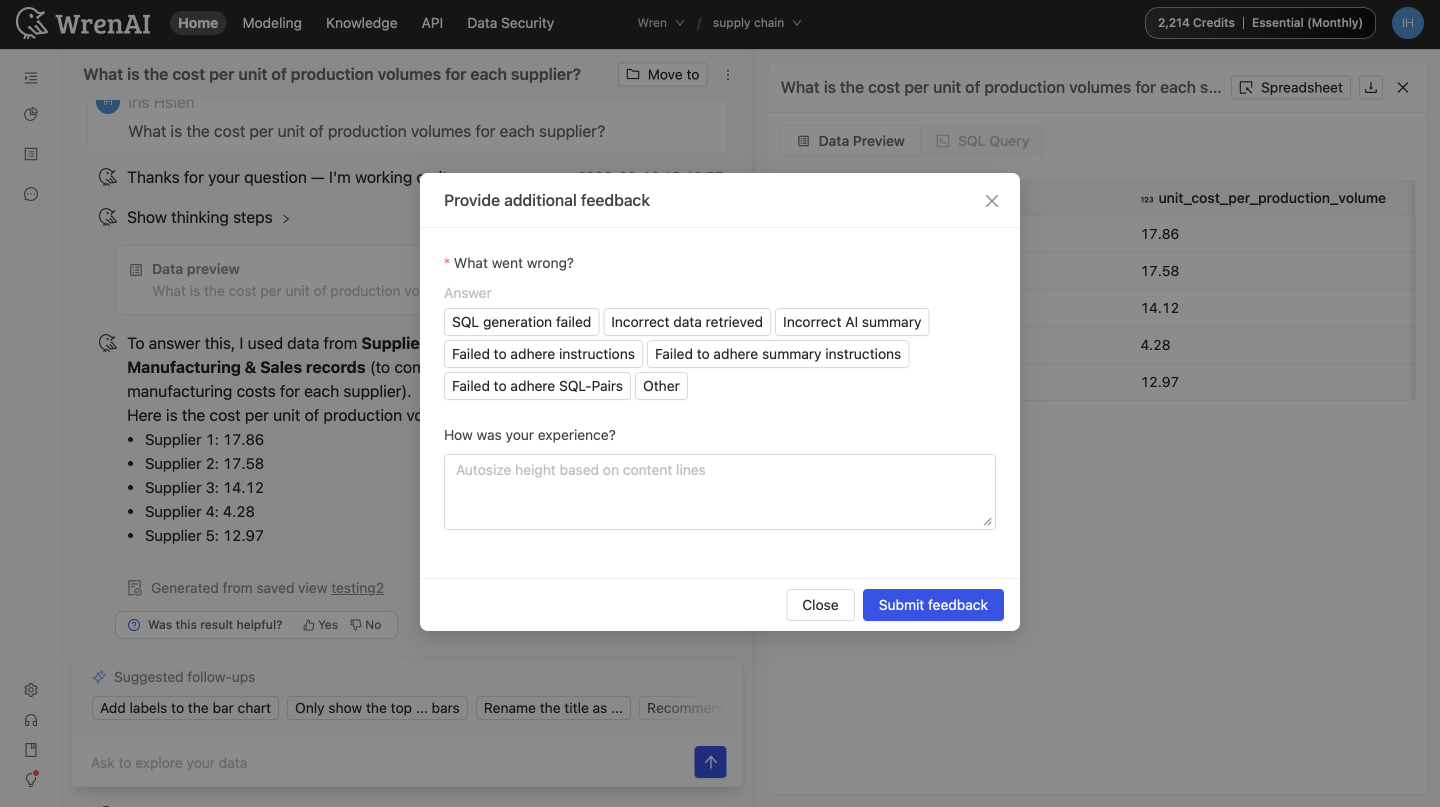 Provide additional feedback modal (Answer)