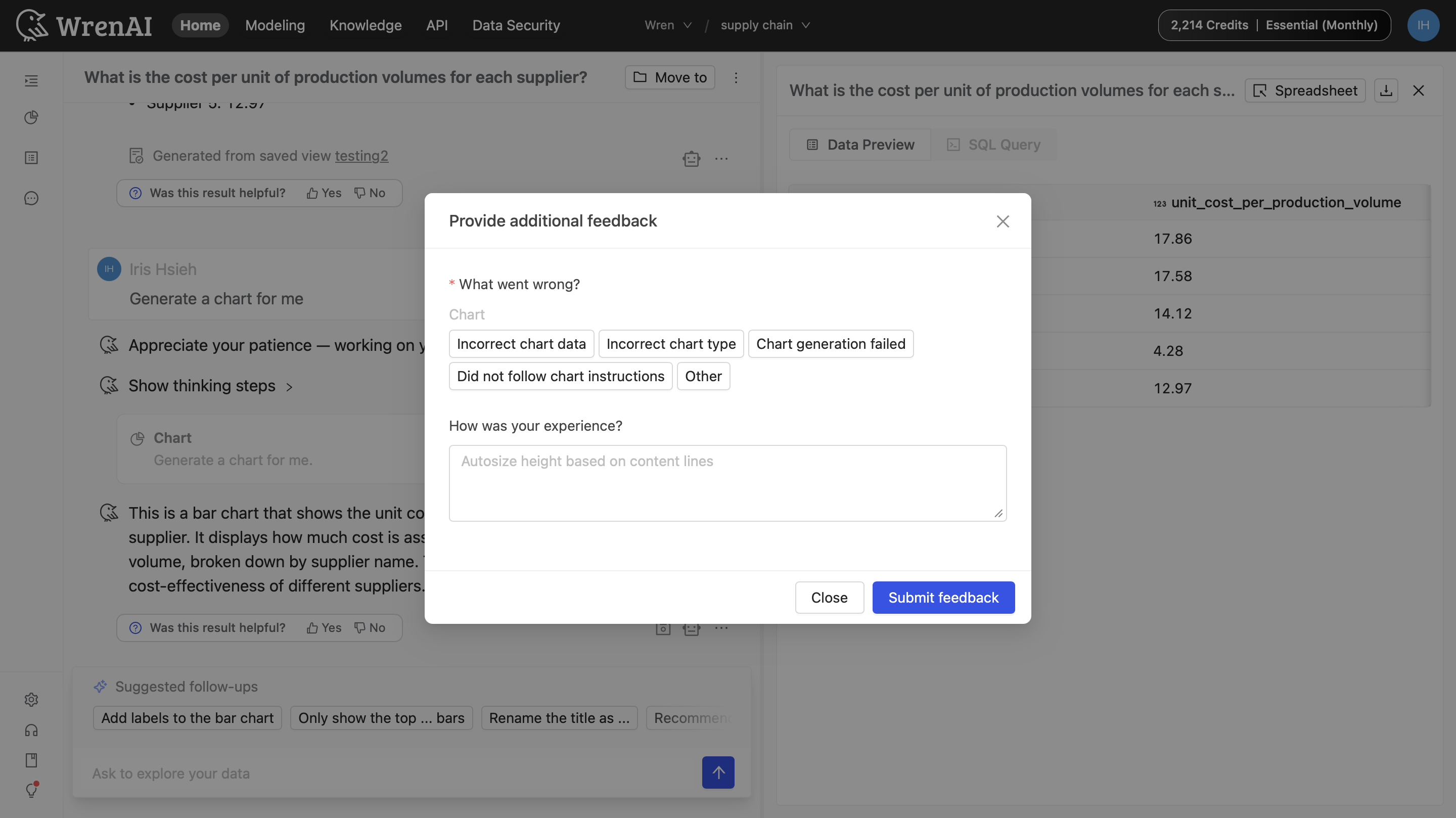 Provide additional feedback modal (Chart)