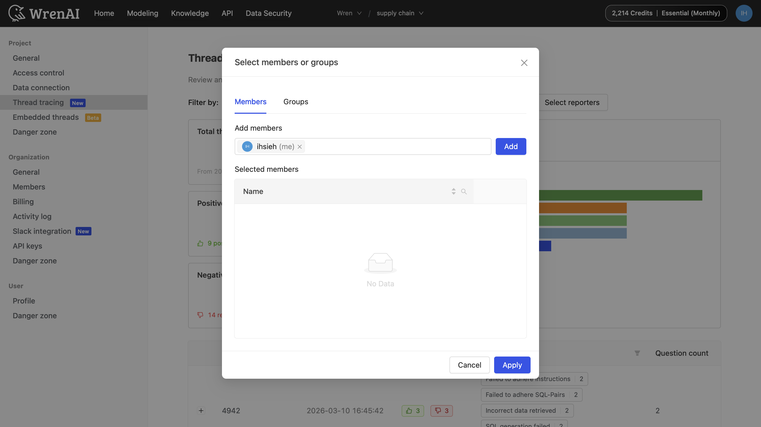 Filter by reported members or groups