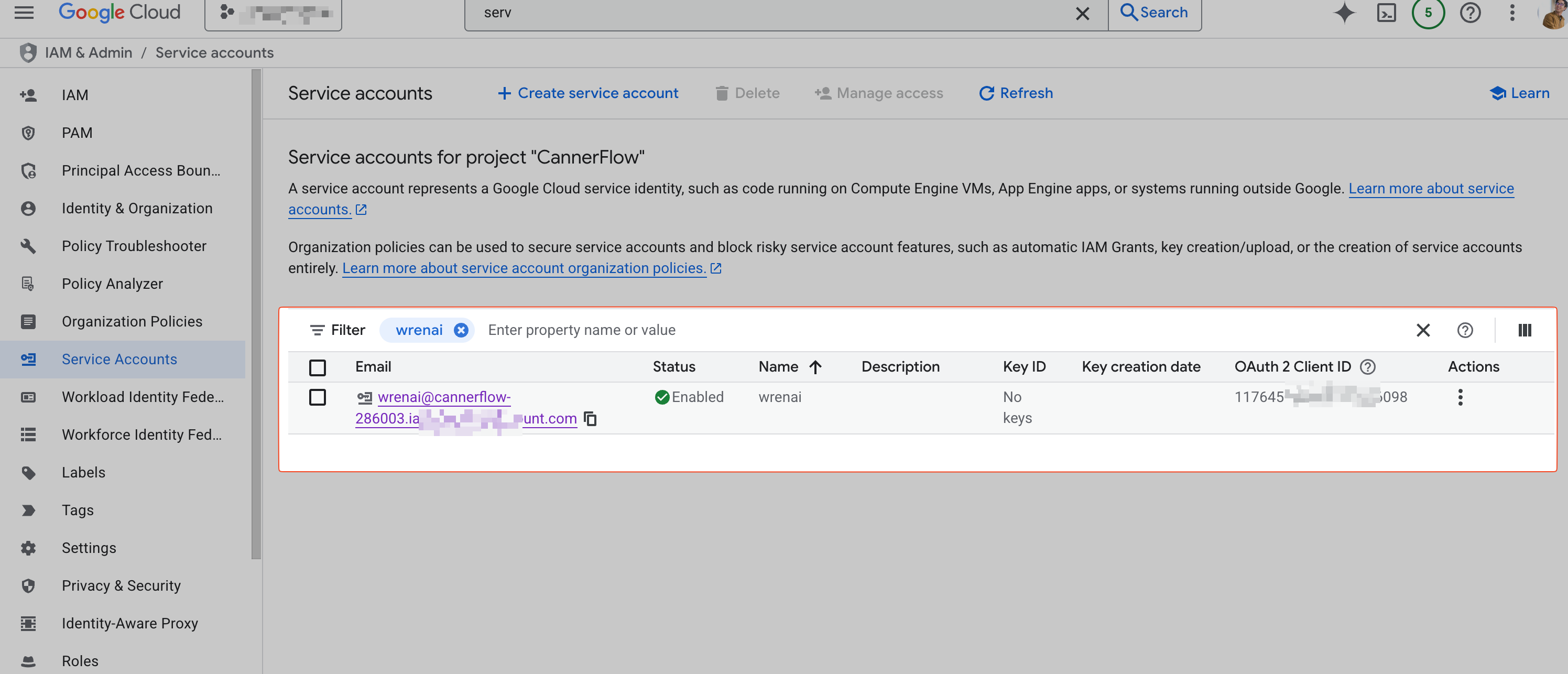 Open service account