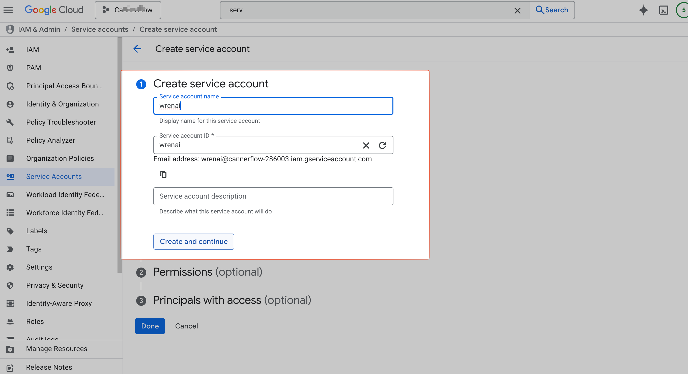 Service account name