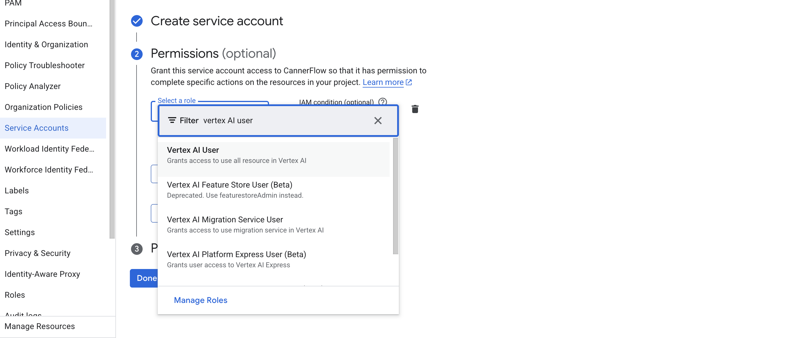 Assign Vertex AI User role