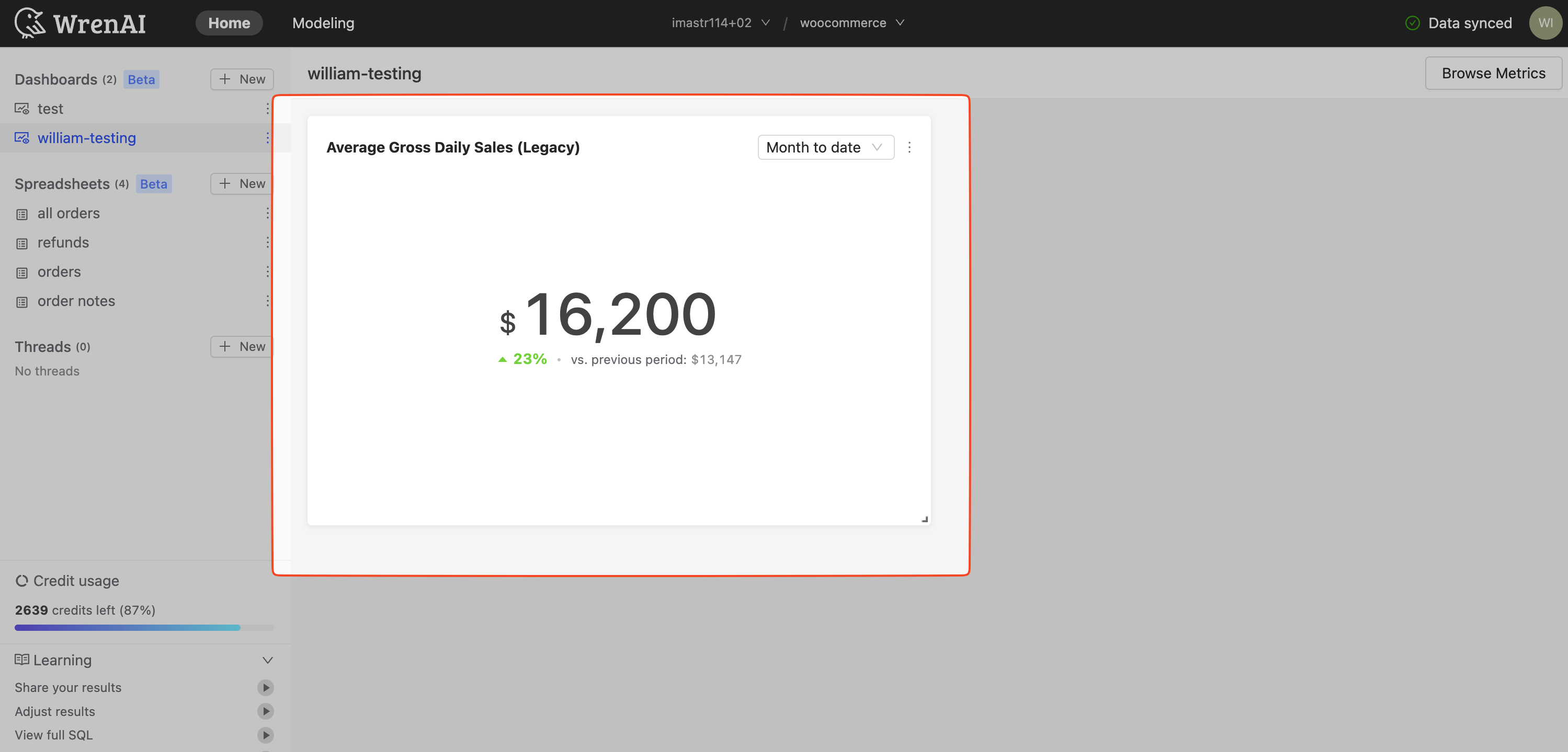 Metrics on Dashboard