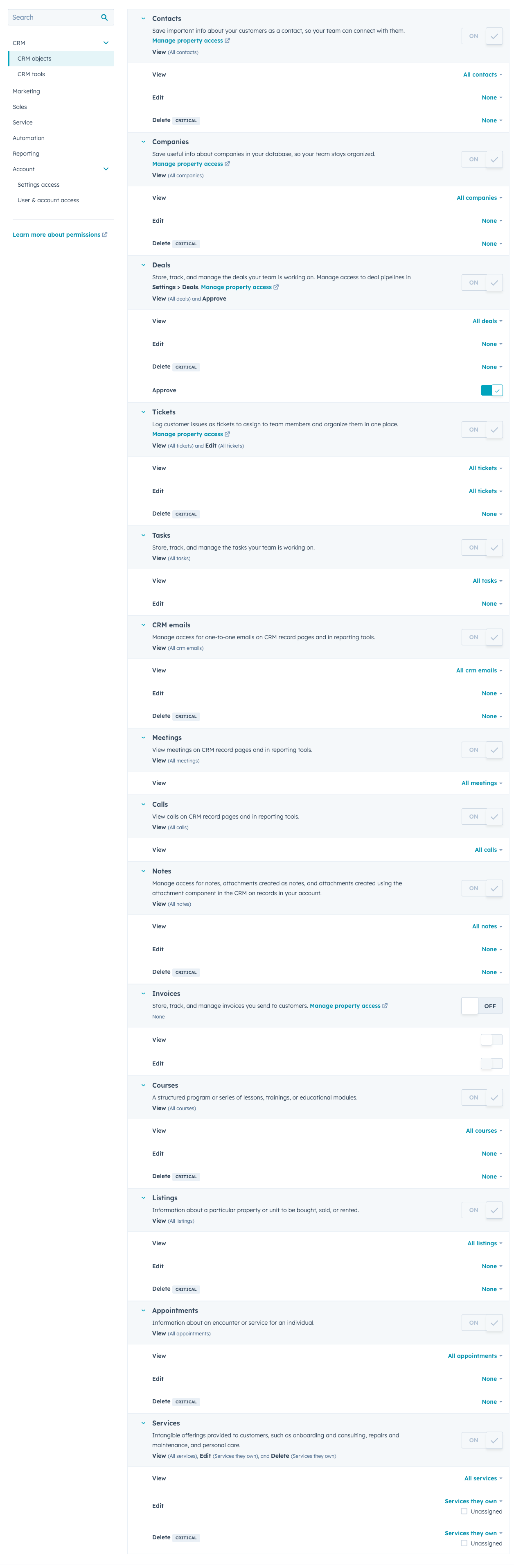 Permissions for CRM objects