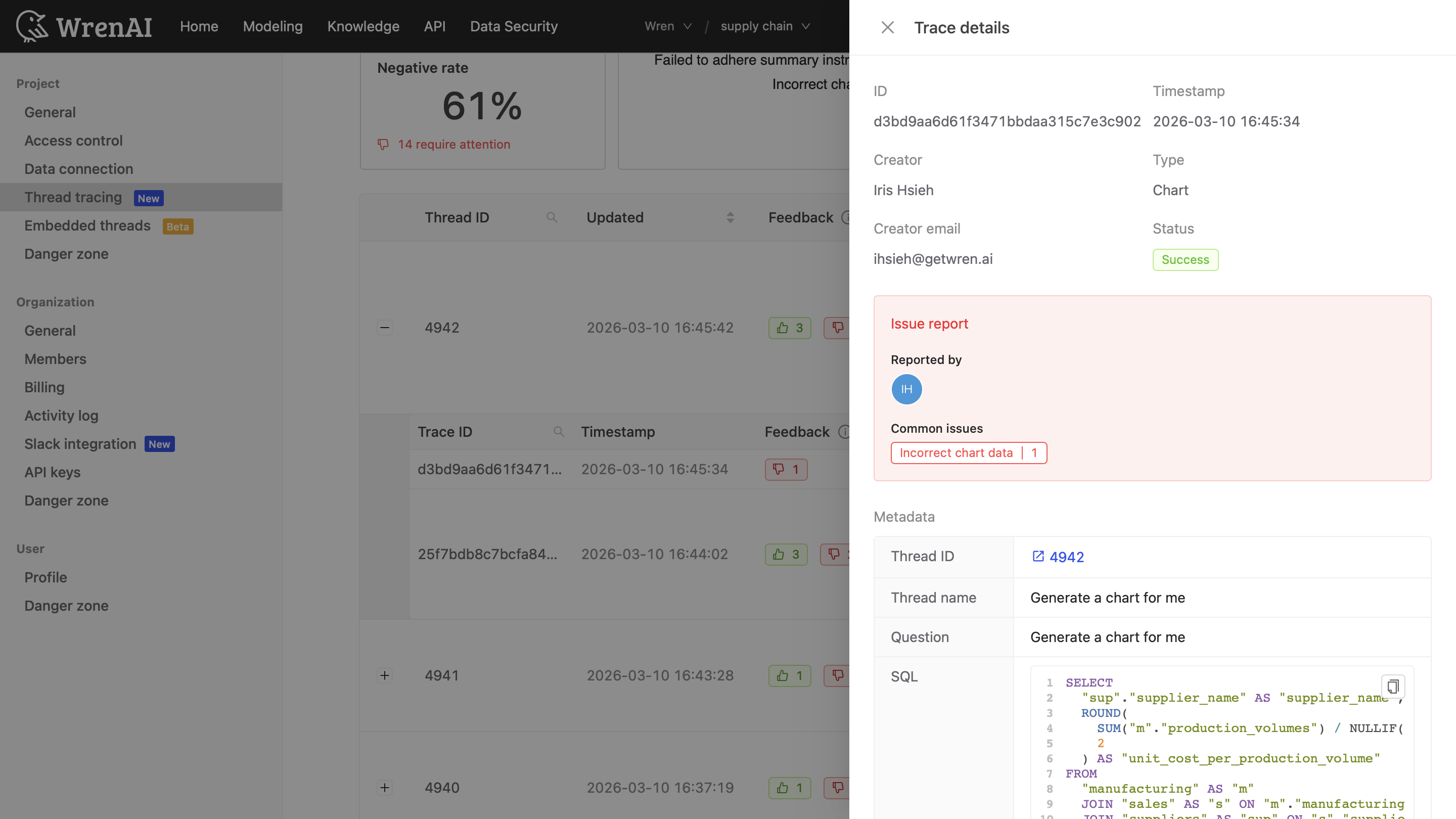 Trace details drawer