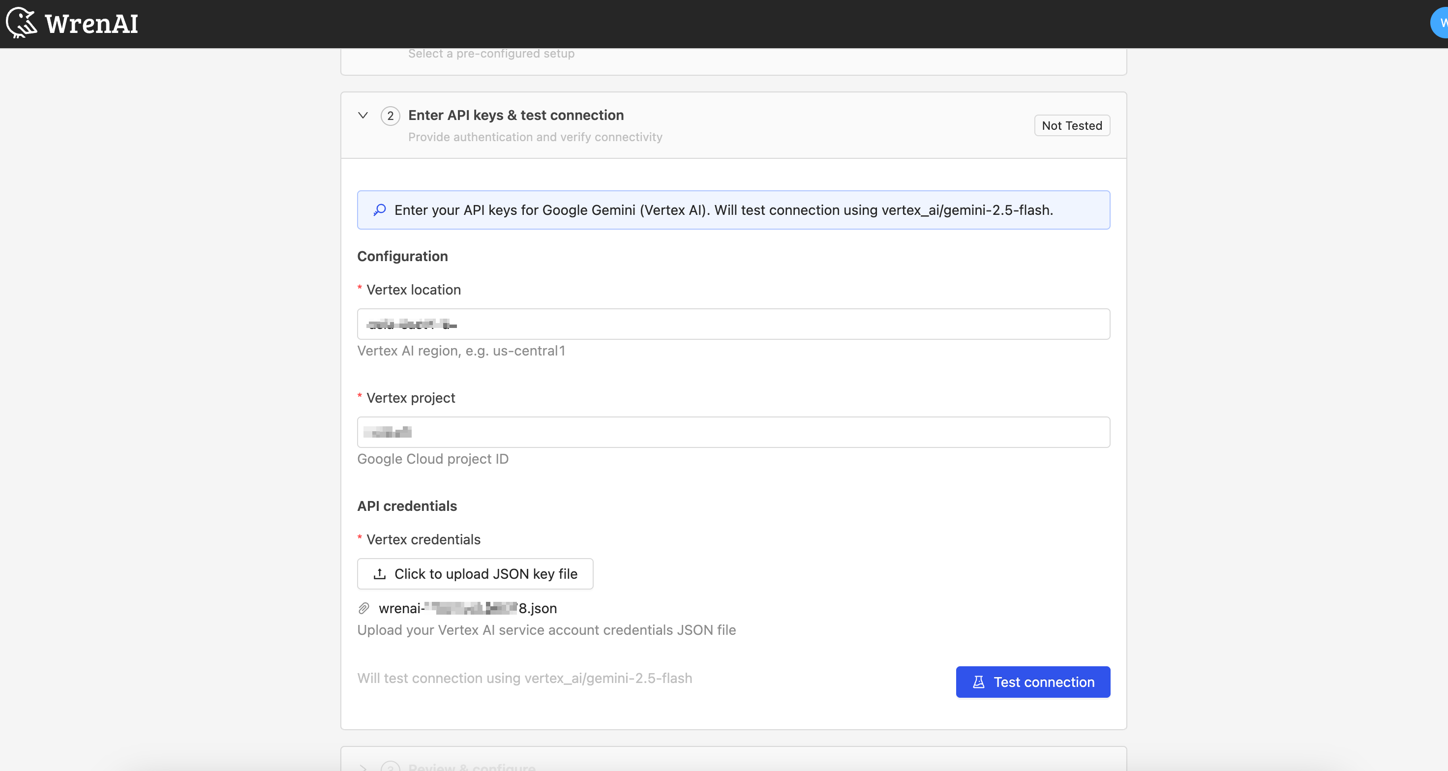 Google Gemini (Vertex AI) region and project