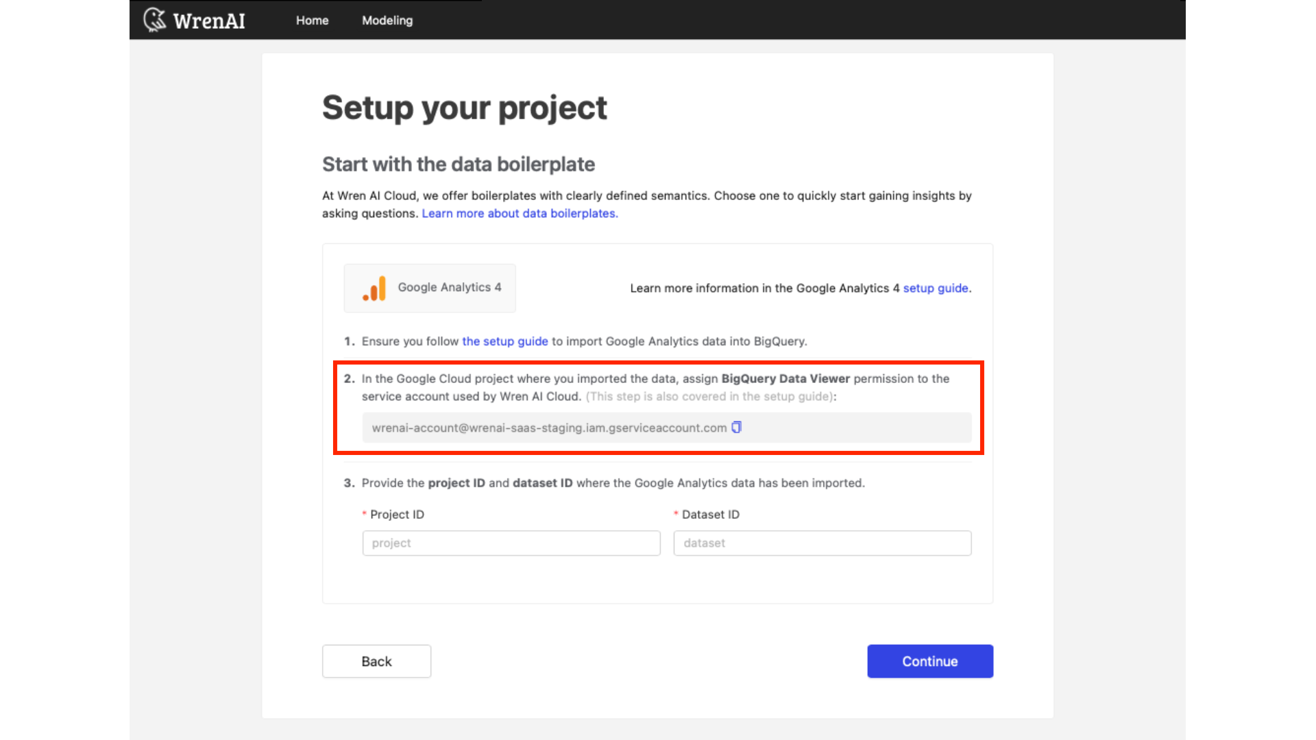 Wren AI GA4 BigQuery Permission
